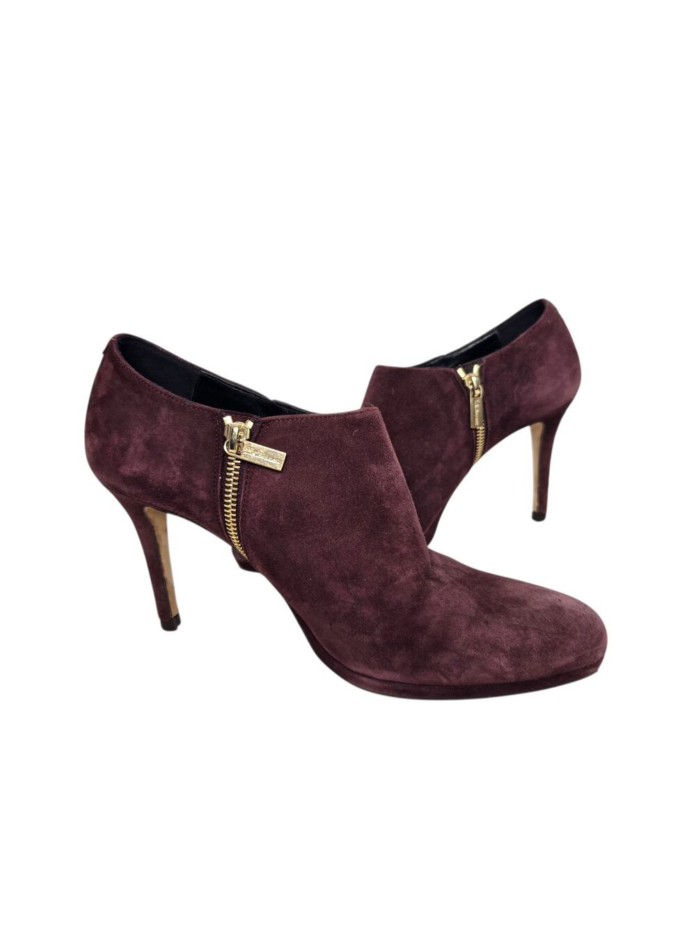 LK Bennett Doris Ankle Zip Booties Stiletto Suede Burgundy Women 39 EU